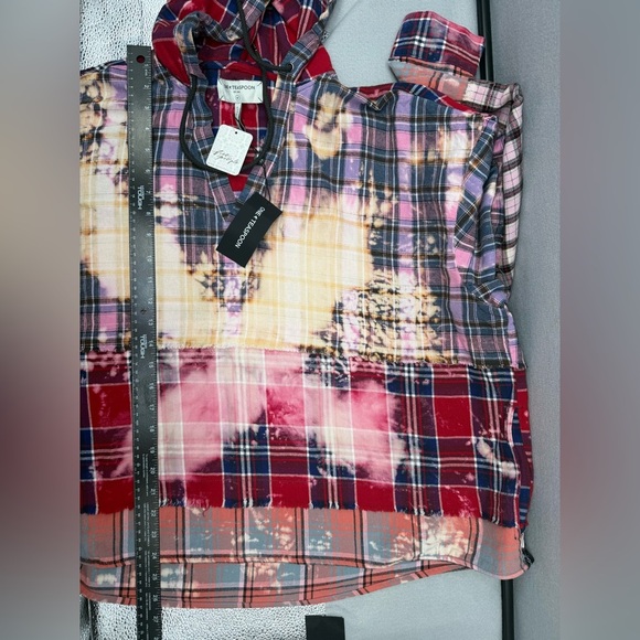 Free People X One teaspoon Split Flannel Hooded Top Size m Grunge Distress NWT - Picture 12 of 13